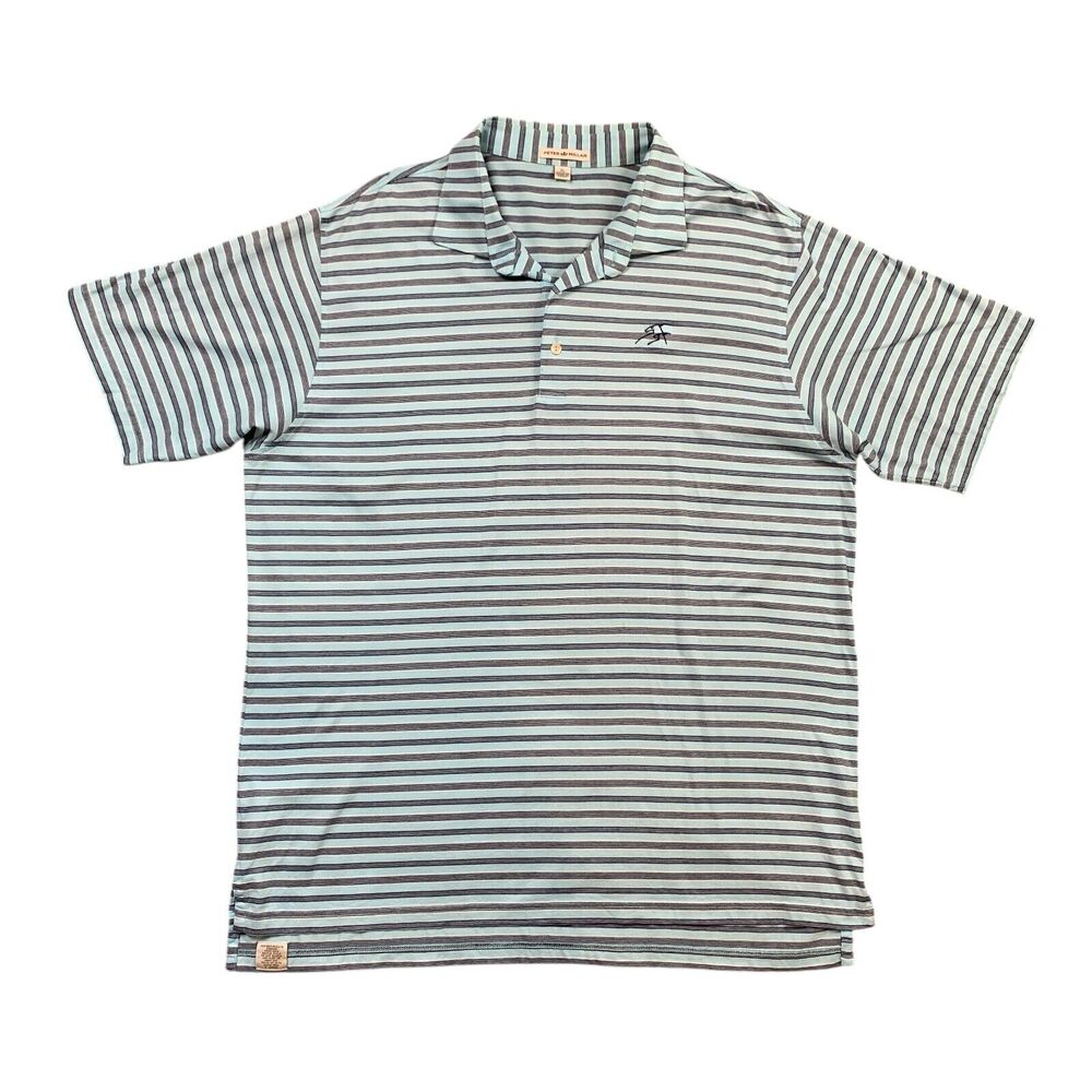 Peter Millar Shirt Mens XL Extra Large Blue Stripe Cotton Droptail Golf Polo